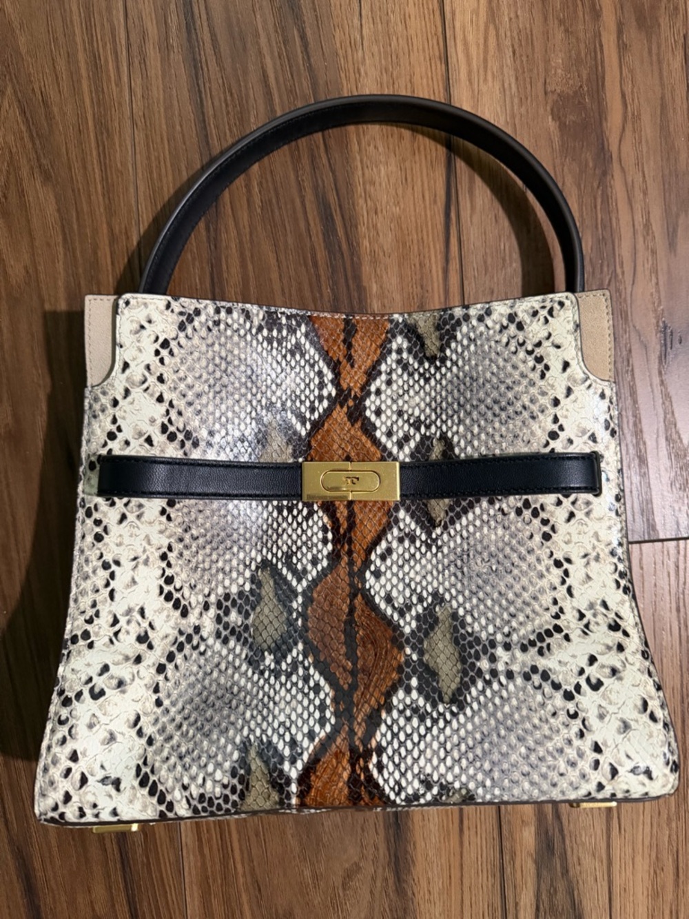 Tory Burch Small Lee Radziwill Snake Embossed Leather Double Bag